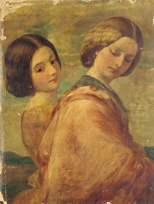 Two young women walking 
