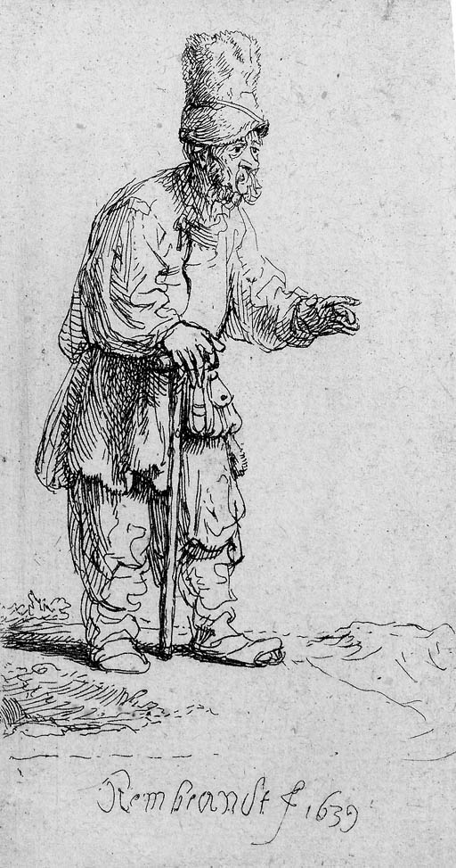A Peasant in a high Cap, standing leaning on a Stick (B., Holl. 133; H. 164)
