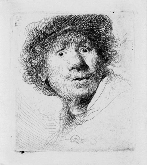 Self Portrait in a Cap open-mouthed (B., Holl. 320; H. 32) 

