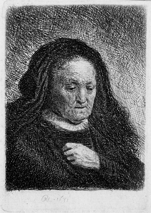 The Artist's Mother with her Hand on her Chest: Small Bust (B., Holl. 349; H. 51)
