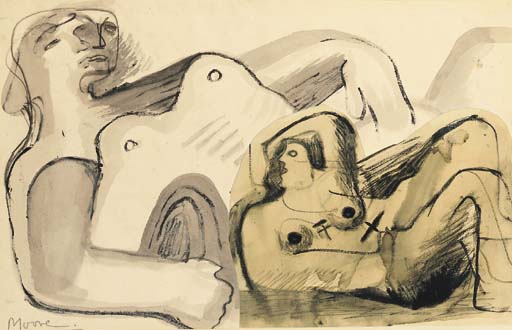 Two Recumbent Nudes: Montage of Two Studies for Reclining Figures
