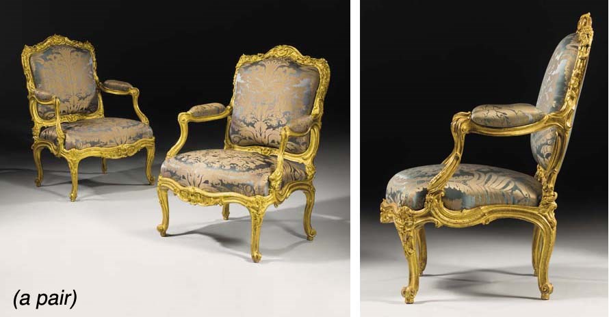 A PAIR OF LOUIS XV GILTWOOD FAUTEUILS A LA REINE , BY JEAN GOURDIN ...
