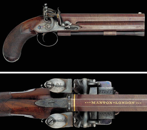 A fine 23-Bore Single-Trigger Over-And-Under Flintlock Pistol