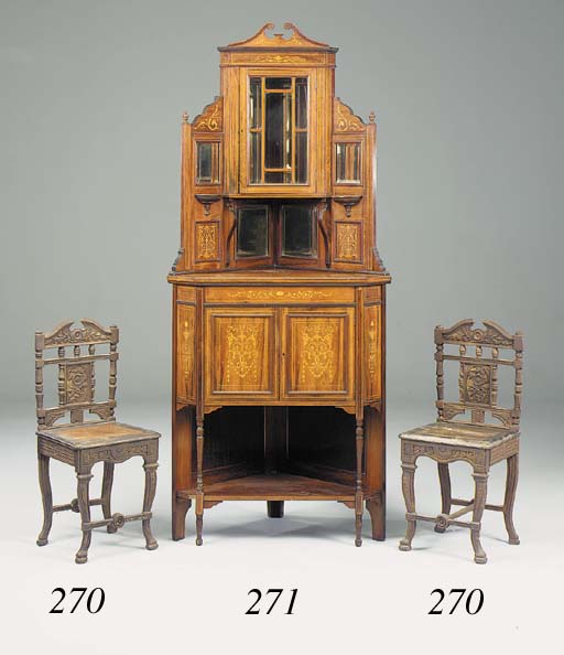 A late Victorian rosewood and floral marquetry corner cabinet A late Victorian rosewood and floral marquetry corner cabinet 