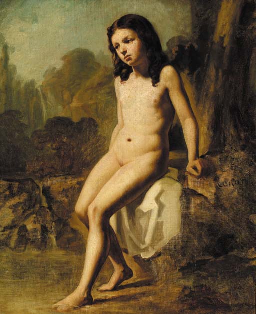 A female nude in a rocky landscape 
