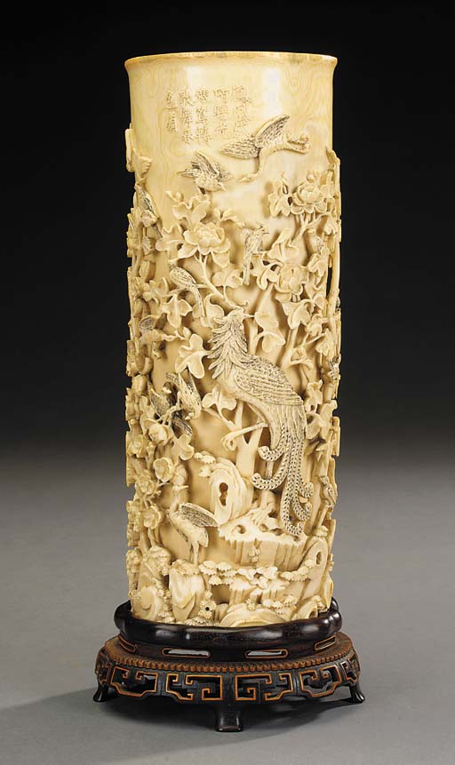 An Oriental carved ivory vase, late 19th century Christie's