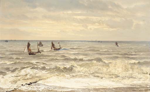 Fishing boats running for the beach 
