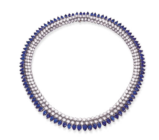 A SAPPHIRE AND DIAMOND NECKLACE, BY HAMMERMAN BROTHERS
