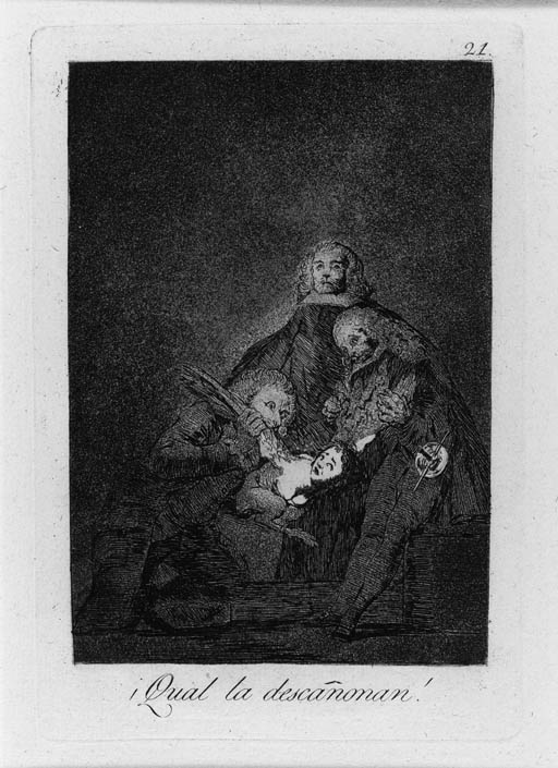 Qual la descanonan!, Plate 21, from Los Caprichos (Harris 56) 
