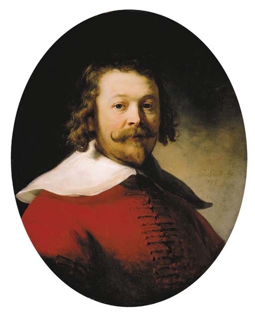 Portrait of a bearded man, bust-length, in a red doublet 
