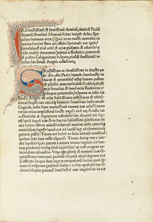 RODERICUS ZAMORENSIS (14041470). Speculum vitae humanae. [Paris