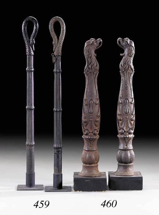 A PAIR OF BLACK-PAINTED CAST-IRON HITCHING POSTS , AMERICAN, 19TH ...