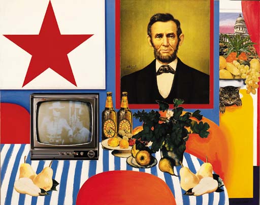 Tom Wesselmann (b. 1931), Still Life #28, executed in March 1963. Acrylic and cardboard collage on board with working television.&nbsp;48 x 60  in (122 x 151.4  cm). Sold for $798,000 on 13 November 2001 at Christie&rsquo;s in New York. Artwork: &copy; Estate of Tom Wesselmann/VAGA at ARS, NY and DACS, London 2020