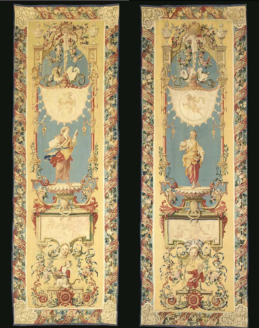 A PAIR OF LOUIS XIV MYTHOLOGICAL GOBELINS TAPESTRY PANELS , FROM LES