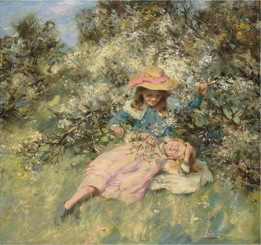 William Stewart MacGeorge, R.S.A. (1861-1931) , Children amongst spring ...