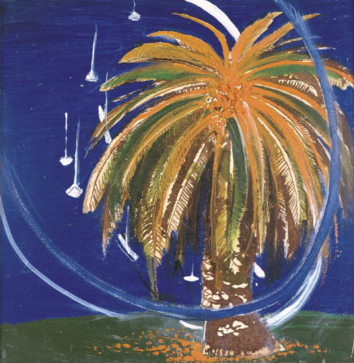 Brett Whiteley (1939-1992), Orange Palm and Lavender Bay (small version), 1991. Oil on canvas. 30 x 30  cm. Sold for AU$94,000 (about US$51,950) on 28 August 2002 at Christie&rsquo;s in Melbourne.&nbsp;Artwork: &copy; Brett Whiteley, DACS 2022