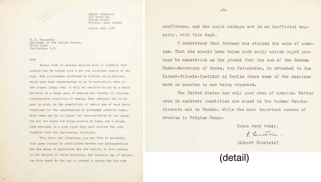 Typed letter signed ("A. Einstein") TO PRESIDENT FRANKLIN DELANO ...