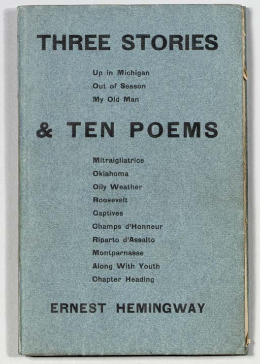 HEMINGWAY, Ernest. Three Stories and Ten Poems. [Paris Contact