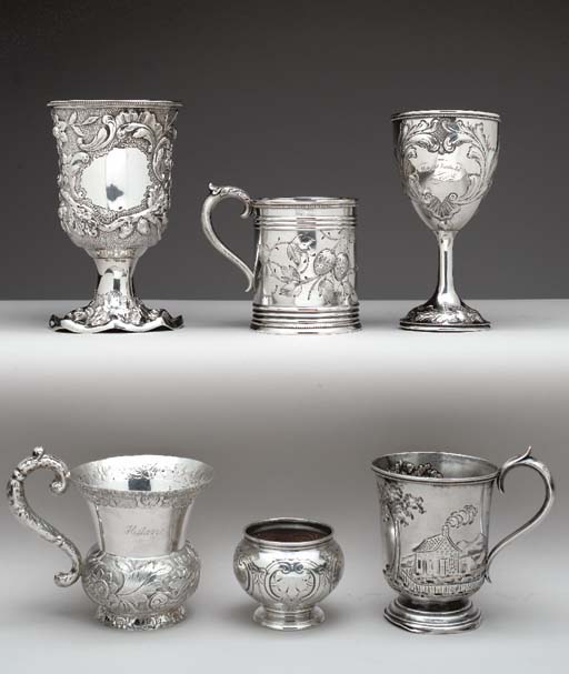 A GROUP OF SILVER MUGS AND GOBLETS A GROUP OF SILVER MUGS AND GOBLETS 