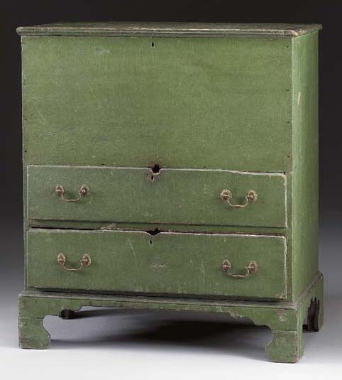 A Green Painted Pine Two Drawer Blanket Chest New England 18th
