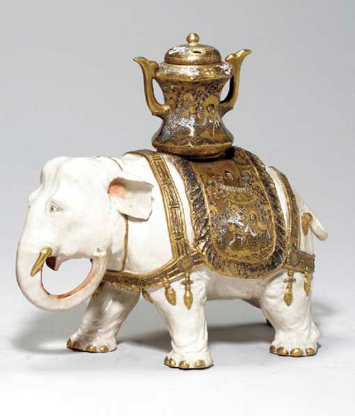 A JAPANESE SATSUMA WARE ELEPHANT , 19TH CENTURY WITH GILT MARK DAINIHON