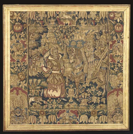 A NORTH GERMAN TAPESTRY CUSHION COVER , LATE 16TH/EARLY 17TH CENTURY