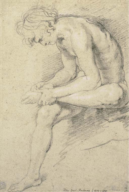 A nude youth in the pose of the Spinario 
