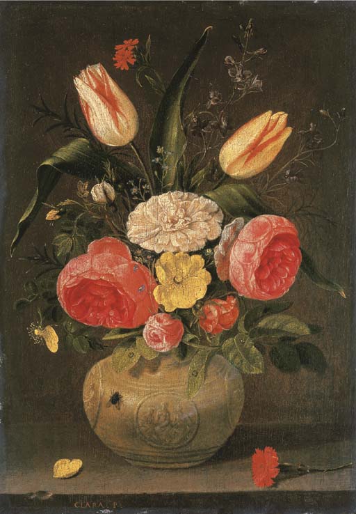 Clara Peeters (Antwerp ?1589after 1657) , Roses, tulips, carnations and other flowers in a
