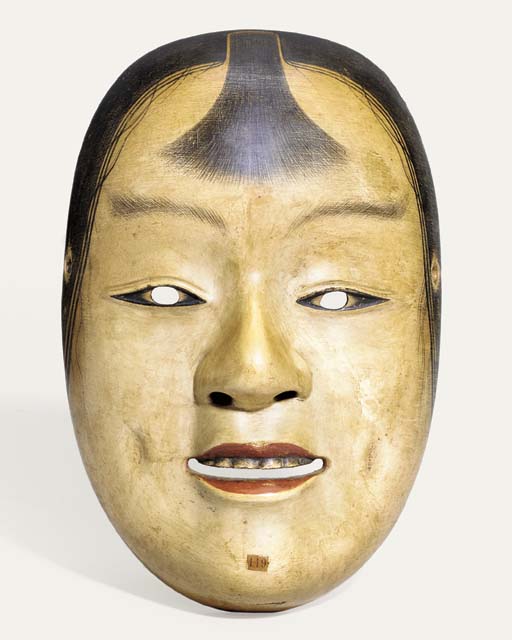 A Kasshiki [Young Male Temple Servant] Mask , SIGNED MITSUNAO , EDO PERIOD (FIRST HALF OF THE