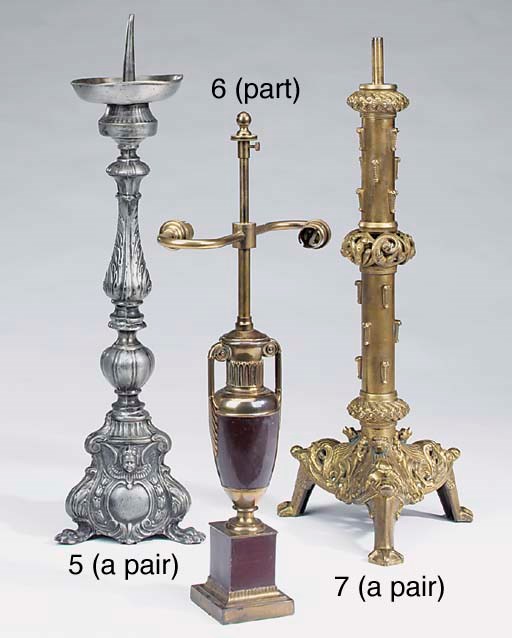 A pair of French gilt brass candelabra bases, 20th century
