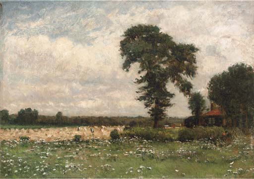 Harvesters in a summer landscape 
