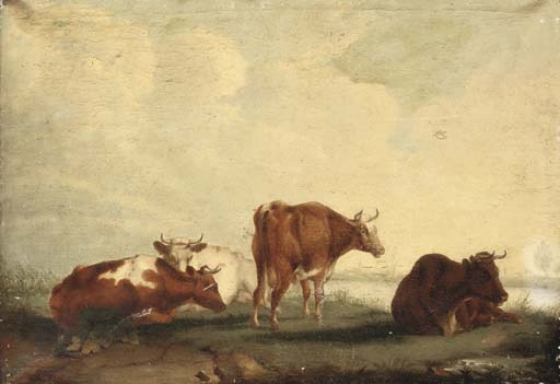Cattle on the bank of a river 

