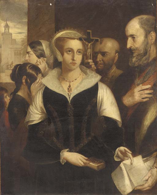 Mary Queen of Scots accepting her death warrant at Fotheringay Castle
