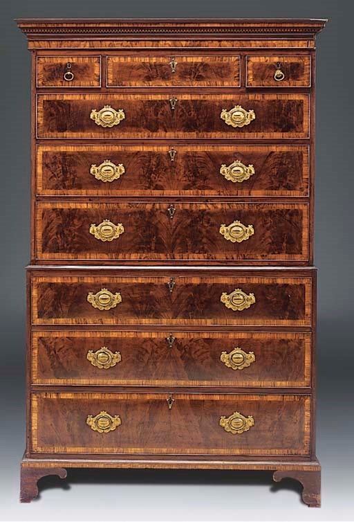 A III MAHOGANY AND WALNUT CROSSBANDED TALLBOY CHEST