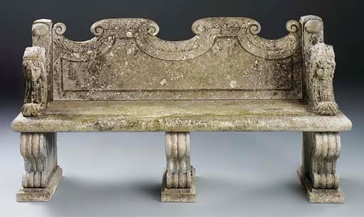 A reconstituted stone garden seat