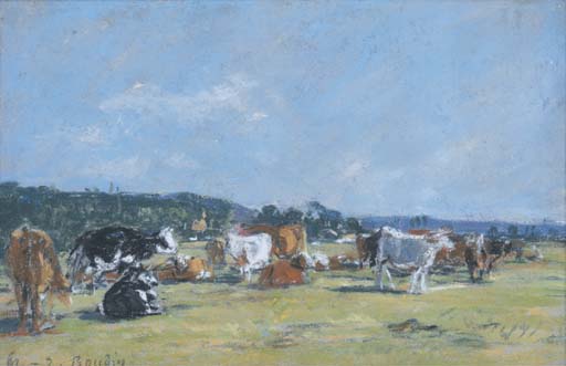 Eugene Boudin (1824-1899) , Paturage en bord de Touques