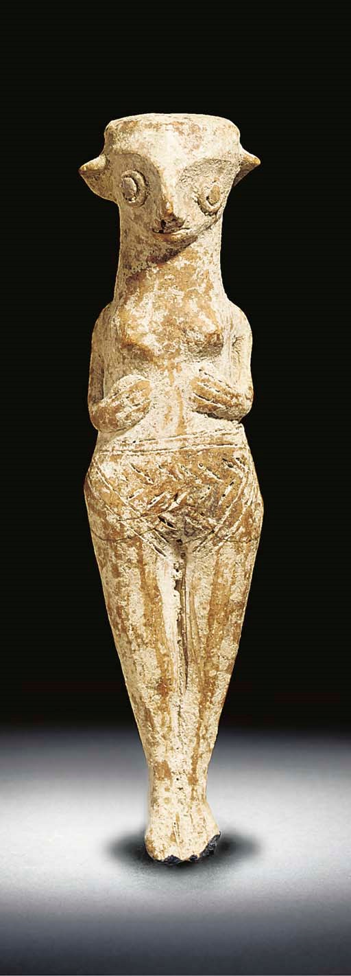 A CYPRIOT TERRACOTTA FERTILITY FIGURINE , LATE BRONZE AGE (14501200 B