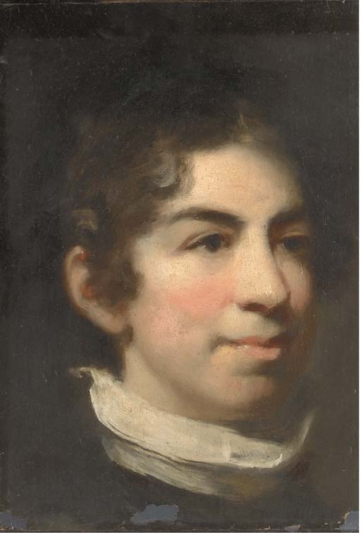 Portrait of a boy, head-and-shoulders, in a raised collar 
