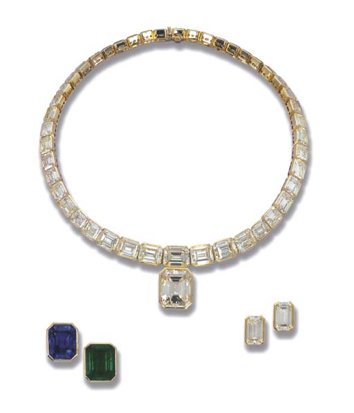 AN IMPORTANT YELLOW DIAMOND NECKLACE AND A PAIR OF EARRINGS, BY