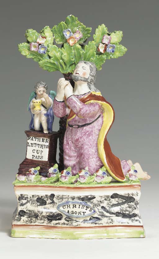 A STAFFORDSHIRE PEARLWARE FIGURE GROUP OF 'ABRAHAM OFFERING UP