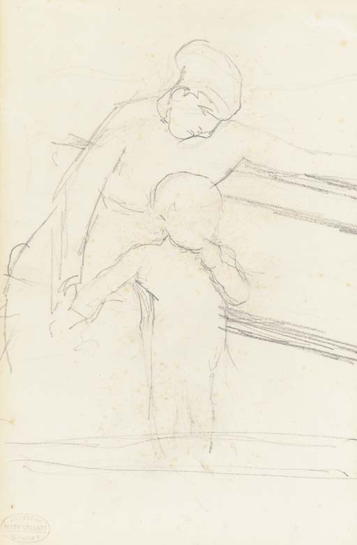 Sketch of Nurse Seated on a Bench, Baby Standing Beside Her 
