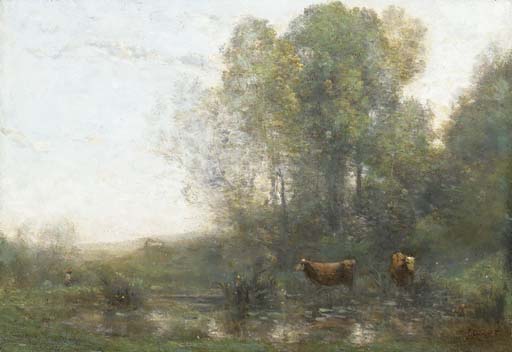 Vaches au marais, le matin 
