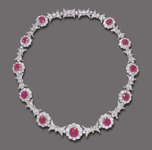 An Exquisite Antique Ruby And Diamond Necklace