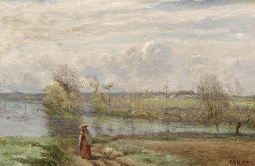 Jeune fille lisant au bord de l'eau 
