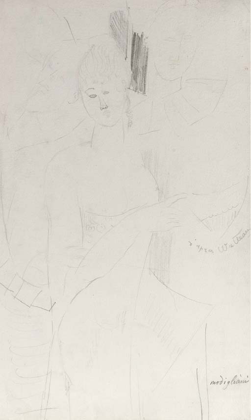 D'après Watteau: femme et arlequins 
