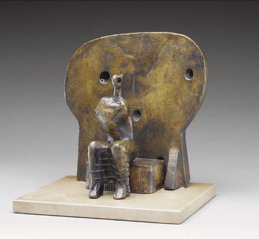 Armless Seated Figure against Round Wall 
