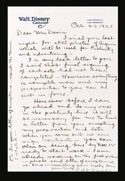 WALT DISNEY HANDWRITTEN LETTER 1923 Christie s