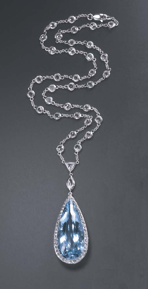 AN AQUAMARINE AND DIAMOND PENDANT NECKLACE Christie's