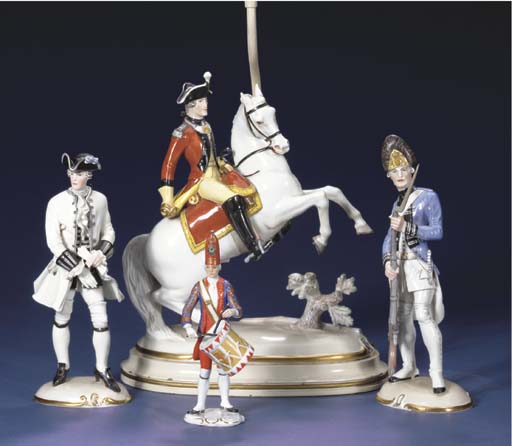 Figurine D'artiste Sur Base Staden - Deux Chasseurs à Cheval