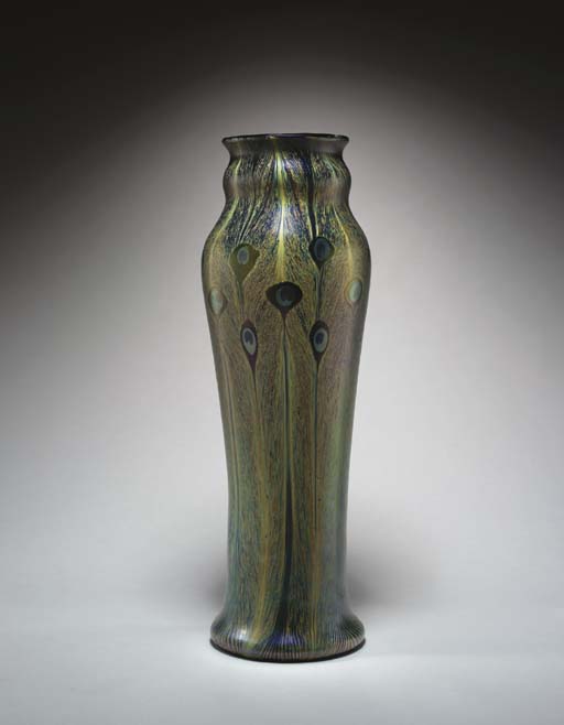 A Decorated Favrile Glass Peacock Vase
